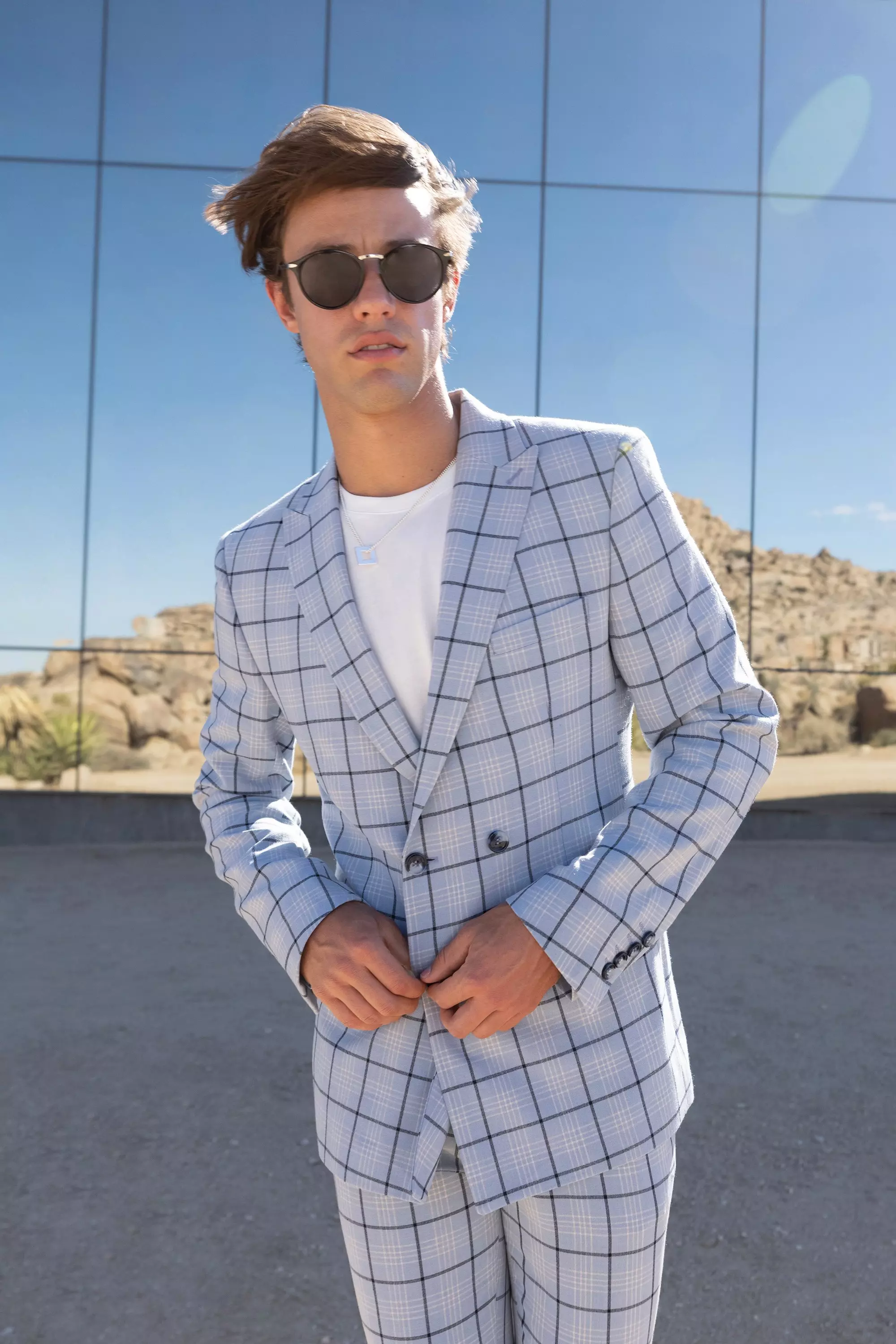 Blue and hot sale white checkered suit