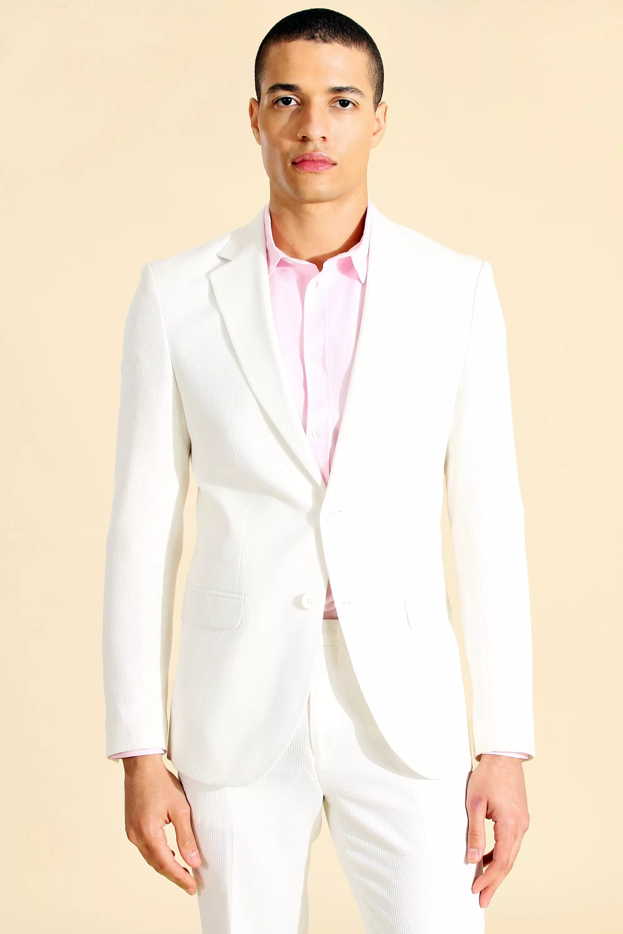 White Single Breasted Skinny Textured Suit Jacket alternative image