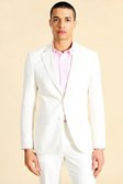 Single Breasted Skinny Textured Suit Jacket, White