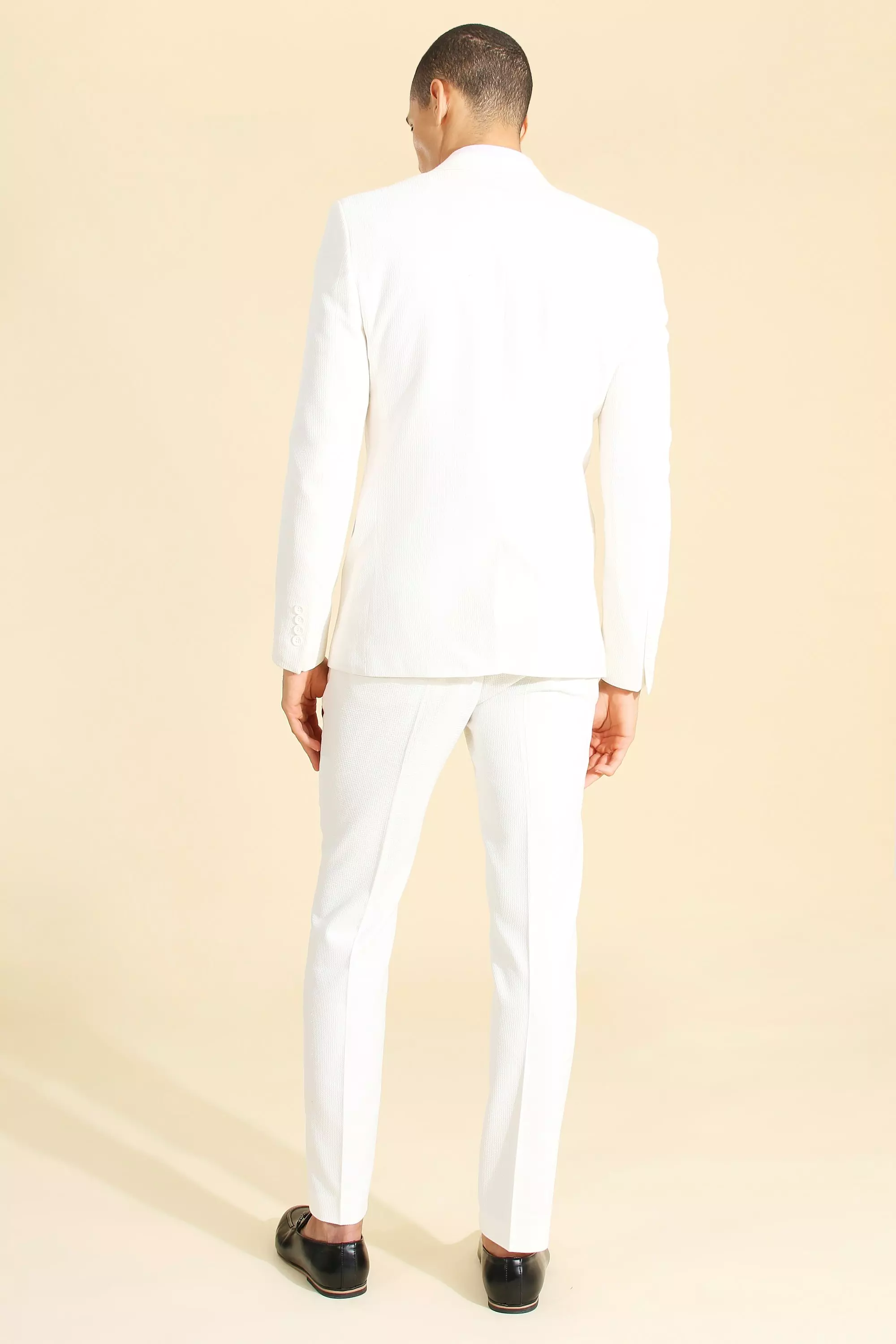 White Single Breasted Skinny Textured Suit Jacket alternative image