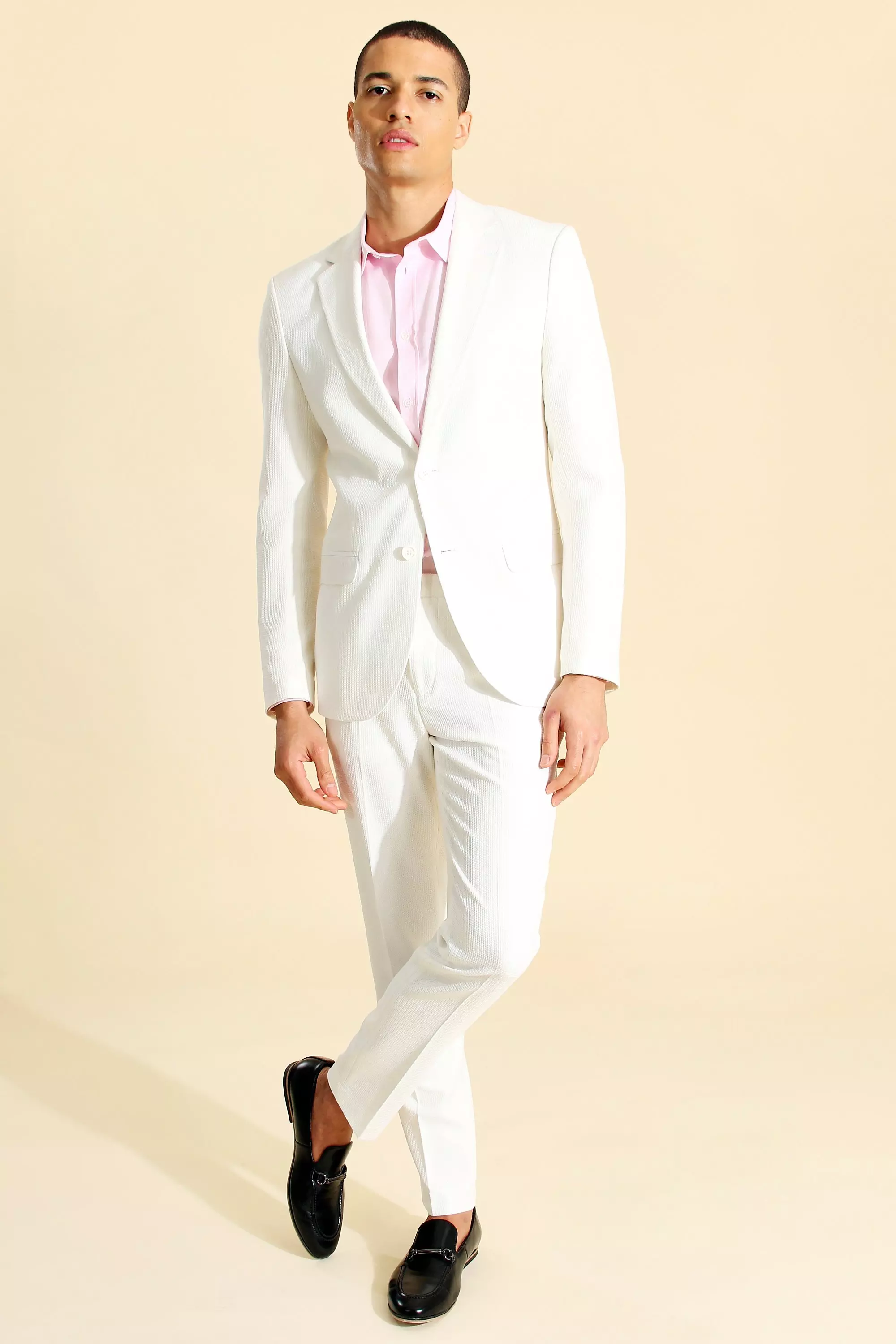 White Single Breasted Skinny Textured Suit Jacket alternative image