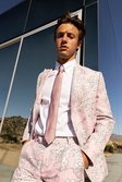 Pink Single Breasted Jacquard Skinny Suit Jacket