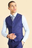Double Breasted Slim Check Waistcoat, Blue