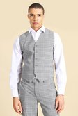 Double Breasted Curve Check Slim Waistcoat, Grey