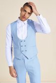 Light blue Double Breasted Textured Skinny Waistcoat