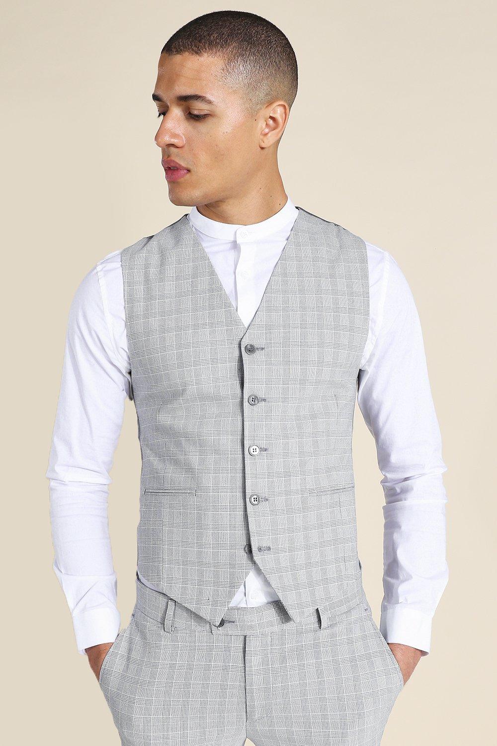 Grey Super Skinny Check Single Breasted Vest