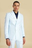 Blue Double Breasted Jacquard Skinny Suit Jacket