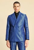 Cobalt Double Breasted Jacquard Skinny Suit Jacket
