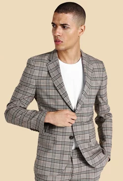 Tan Brown Single Breasted Super Skinny Suit Jacket