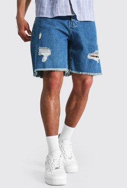 BingYELH Mens Ripped Jean Shorts Summer Distressed Slim Fit Knee Length Washed Denim Jeans Shorts with Pockets 