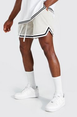 Short Length Mesh Basketball Shorts With Tape | BoohooMAN