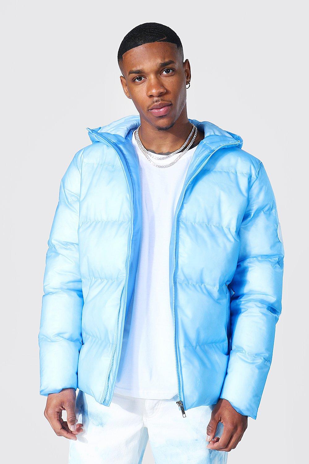 Sky blue puffer on sale jacket