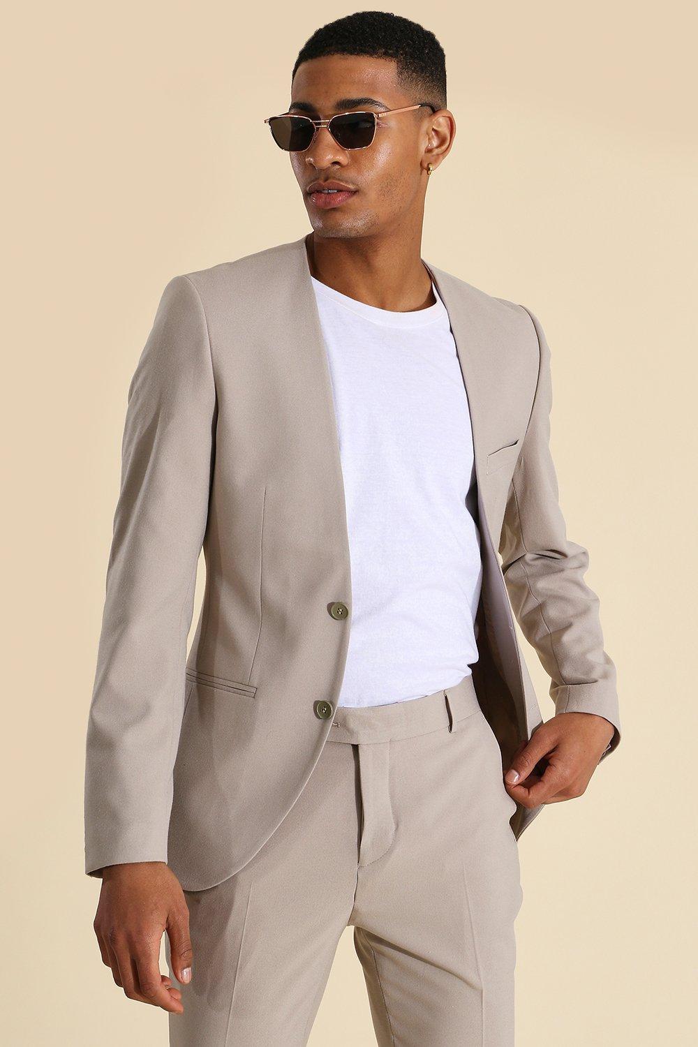 Skinny Collarless Suit Jacket | boohooMAN USA