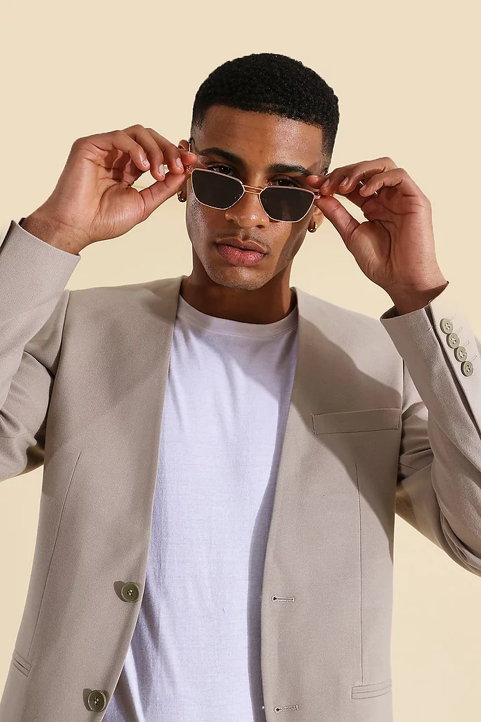 Skinny Collarless Suit Jacket | boohooMAN USA Skinny Collarless Suit Jacket | boohooMAN USA