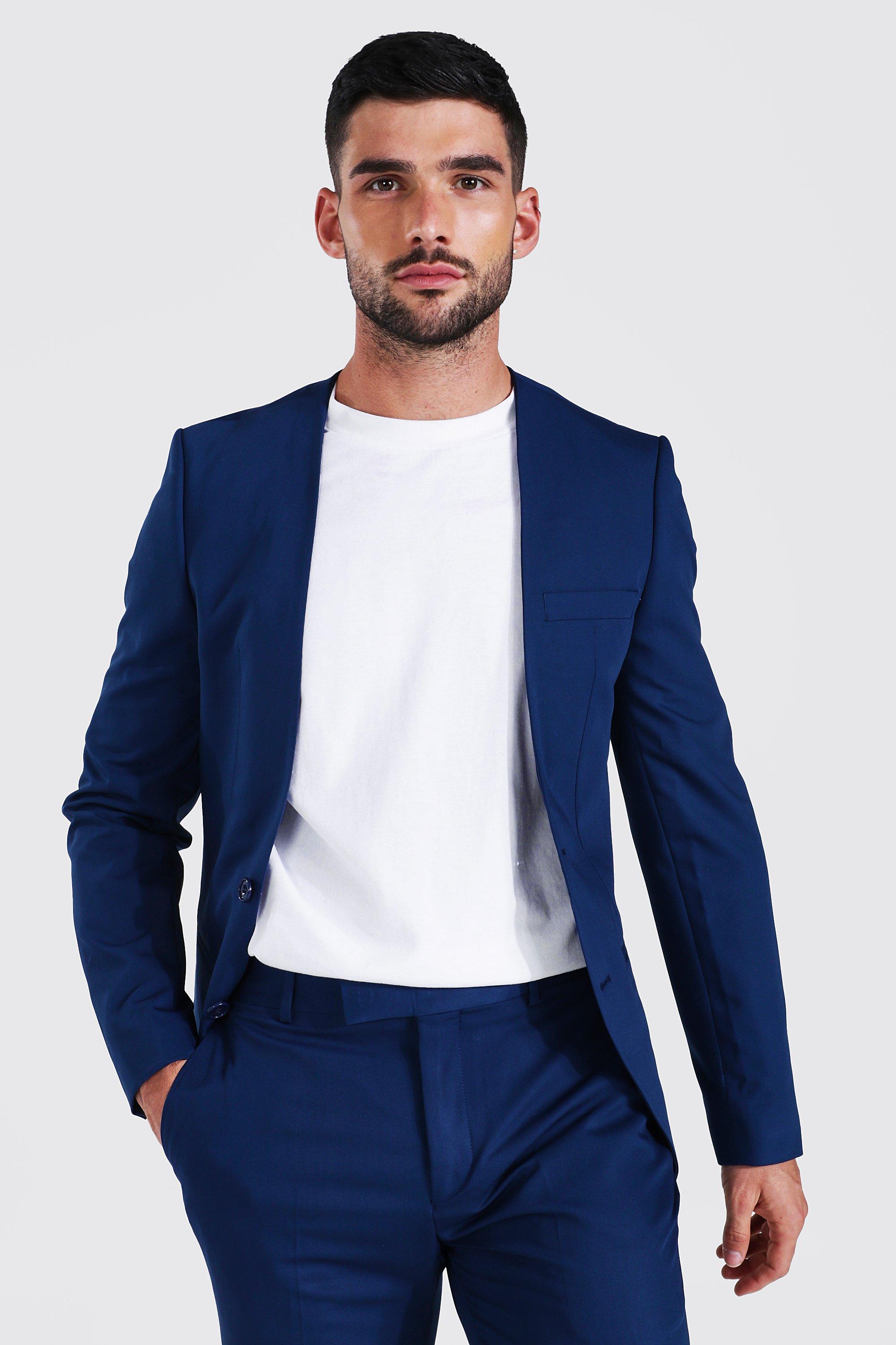 Navy Skinny Collarless Suit Jacket