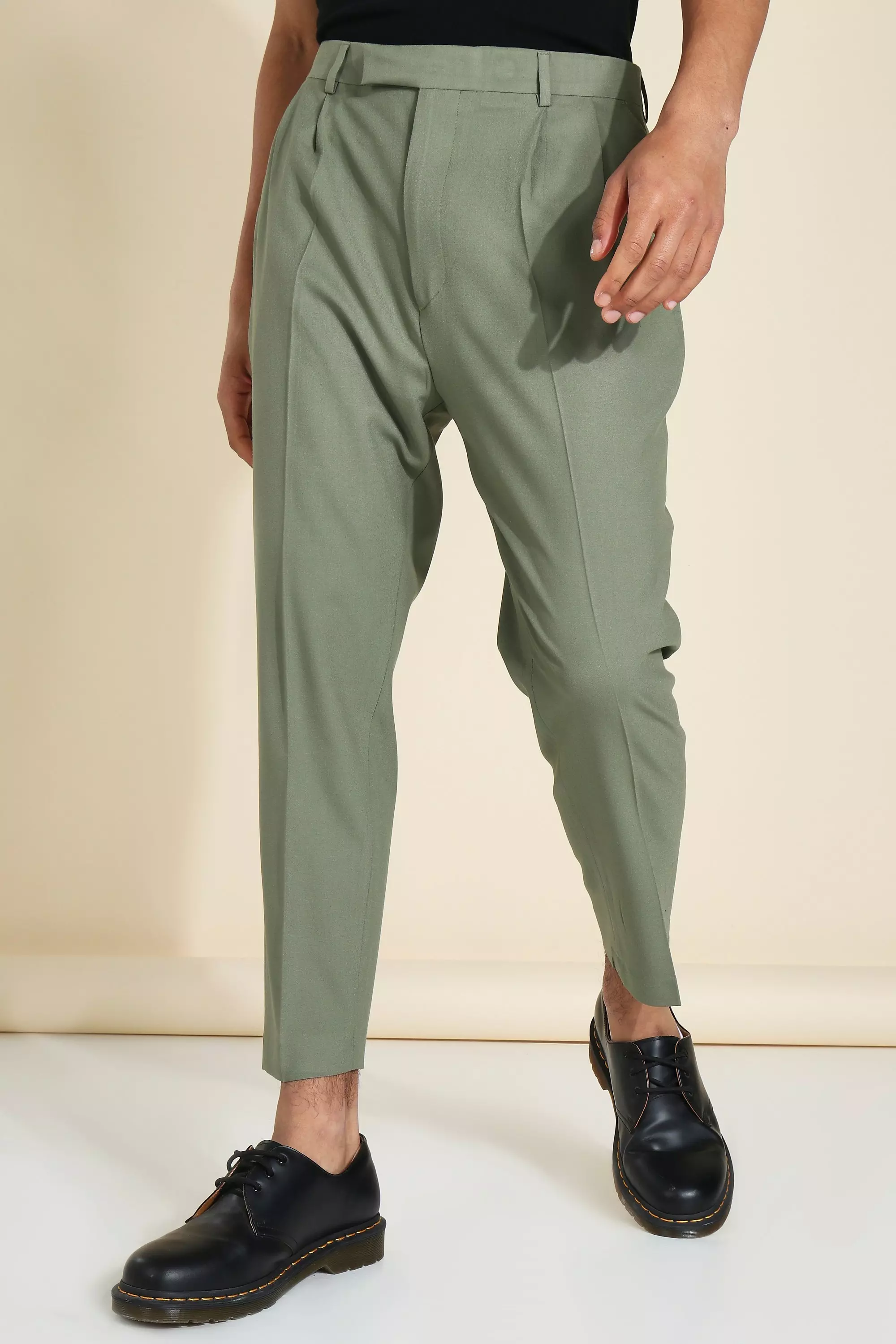 High Rise Tapered Crop Tailored Trouser boohooMAN