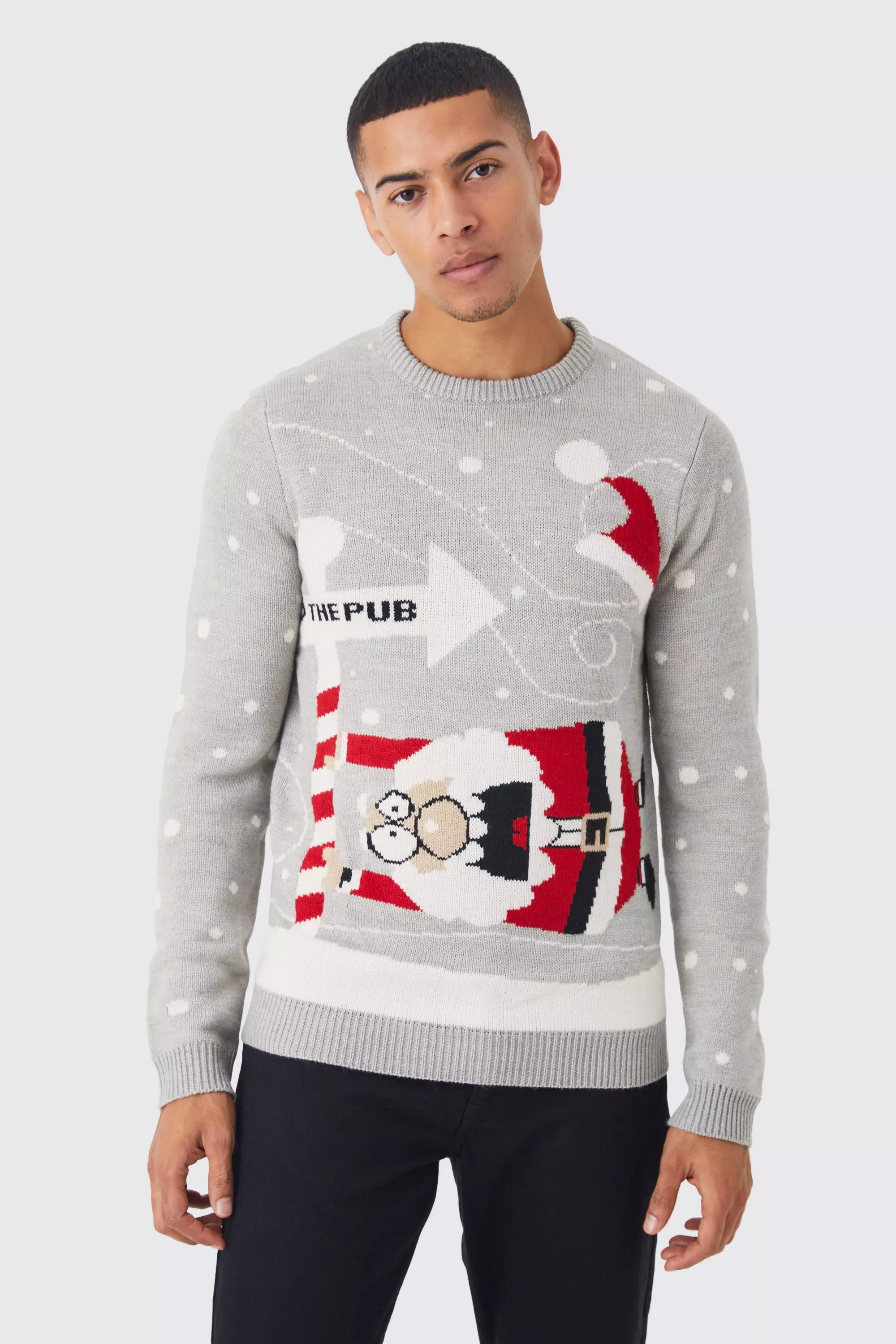 To The Pub Knitted Christmas Sweater Grey