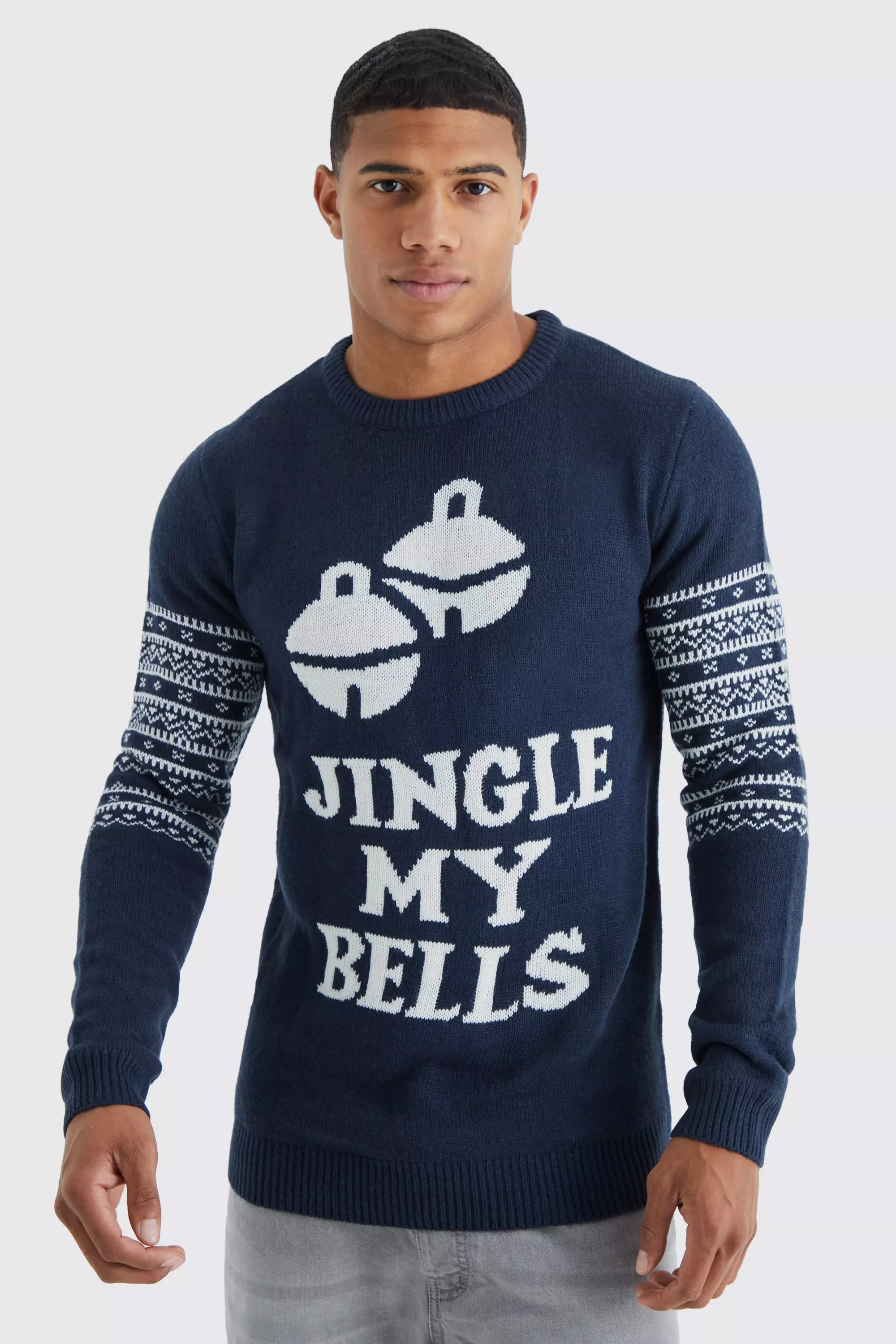 Navy Jingle My Bells Kersttrui Met Tekst alternatieve afbeelding