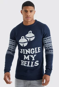 Navy Jingle My Bells Slogan Christmas Sweater