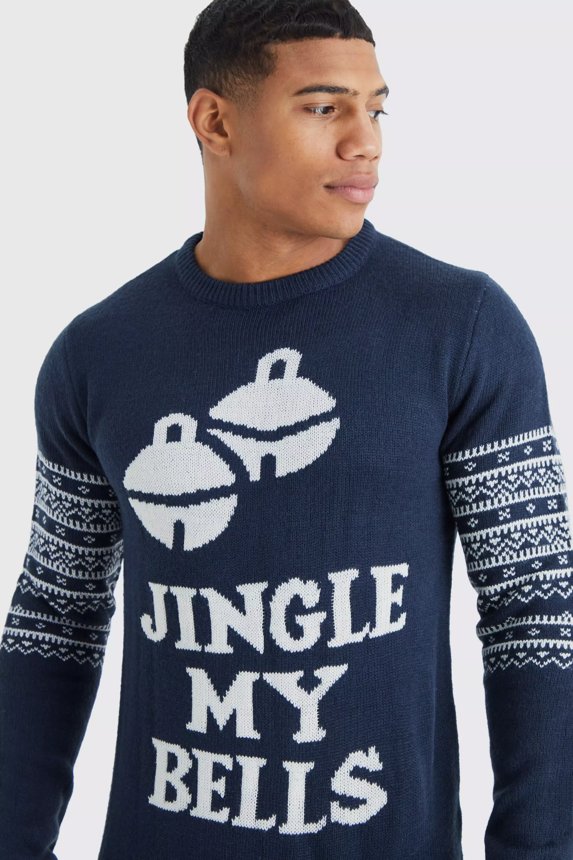 Navy Jingle My Bells Kersttrui Met Tekst alternatieve afbeelding
