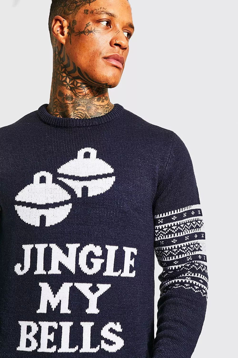 Navy Jingle My Bells Kersttrui Met Tekst alternatieve afbeelding