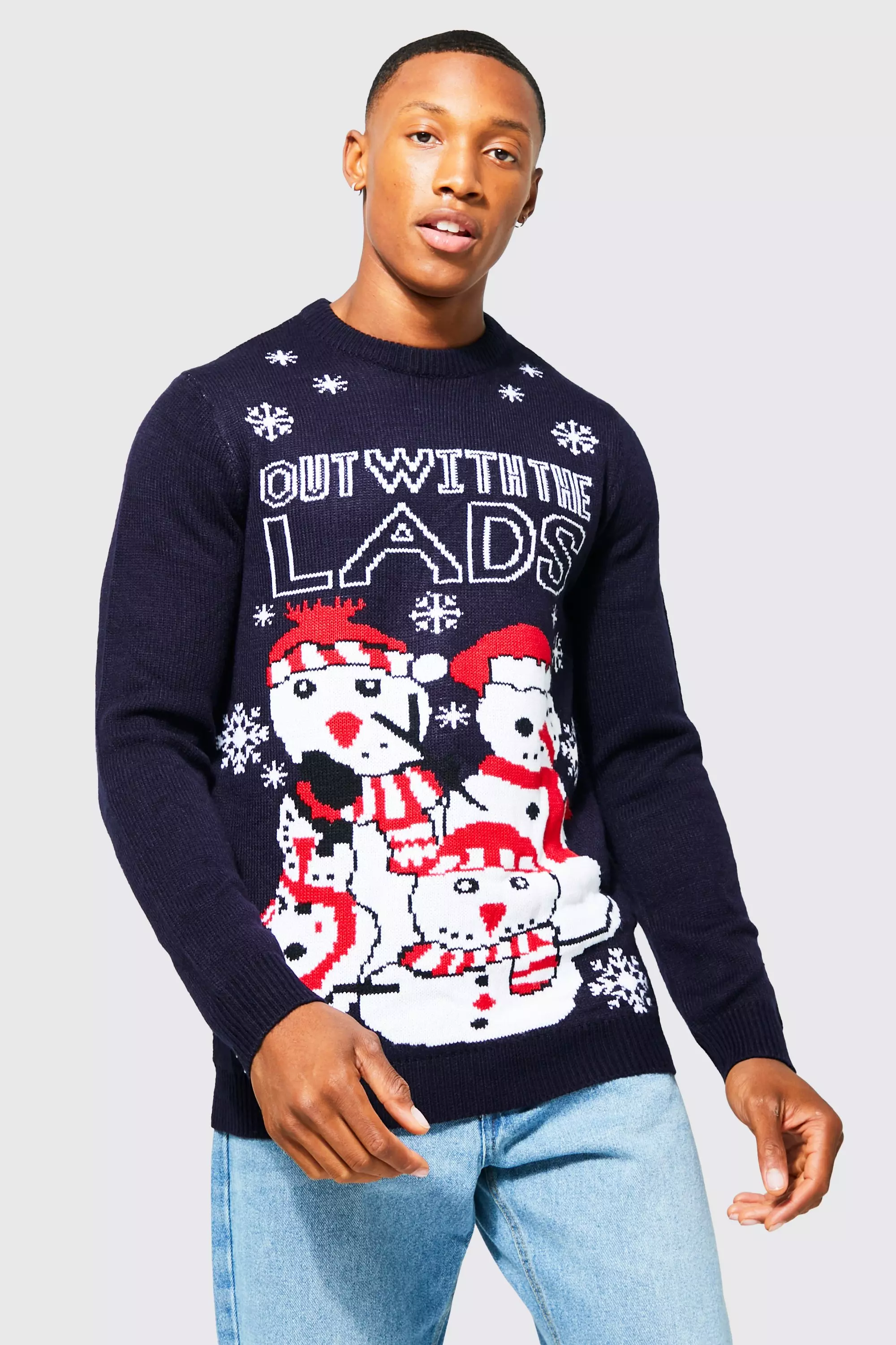 Lads Night Out Knitted Christmas Sweater Navy