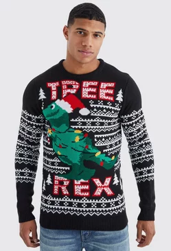 Tree Rex Christmas Sweater Black
