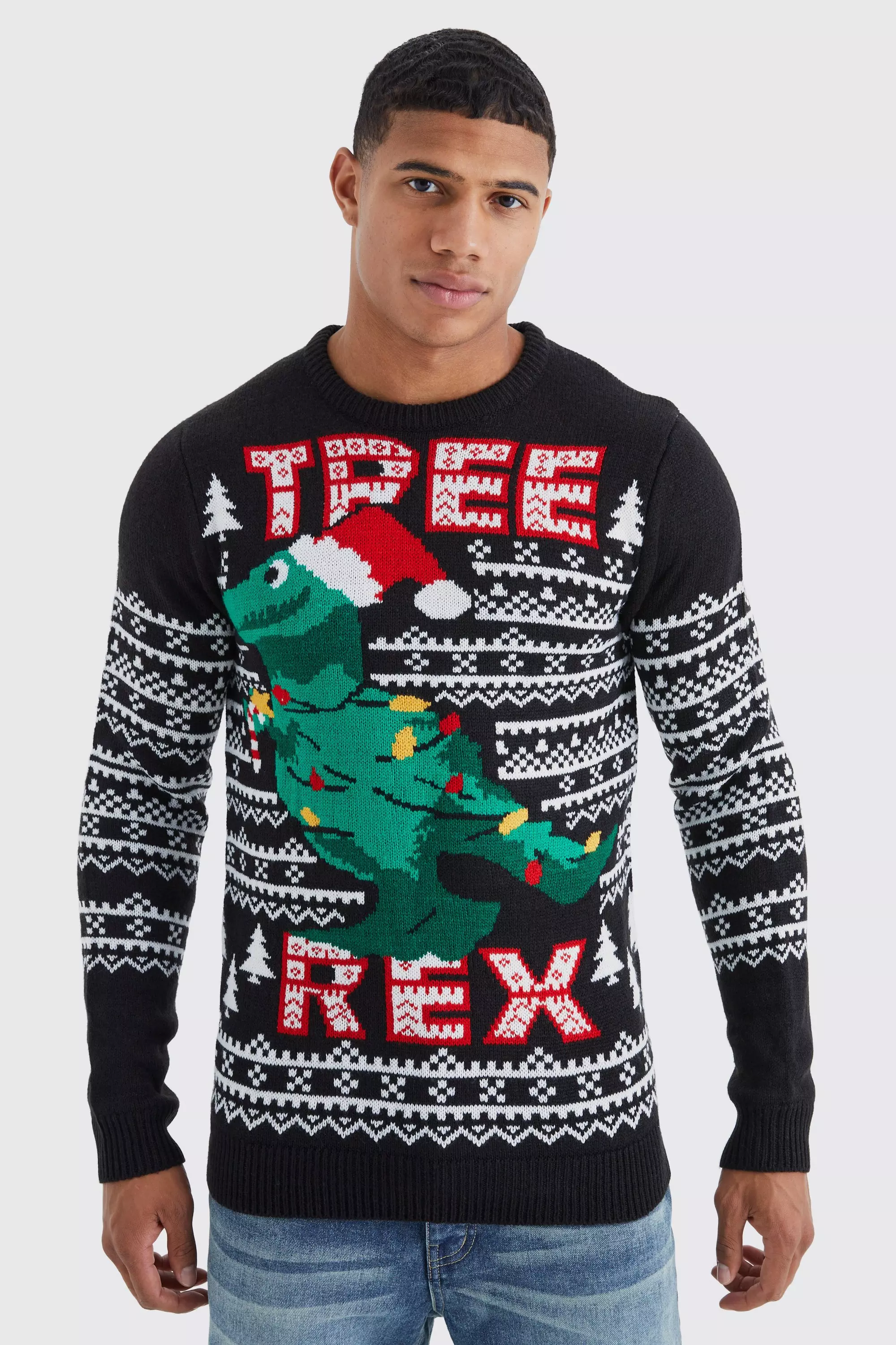 Tree Rex Christmas Sweater Black