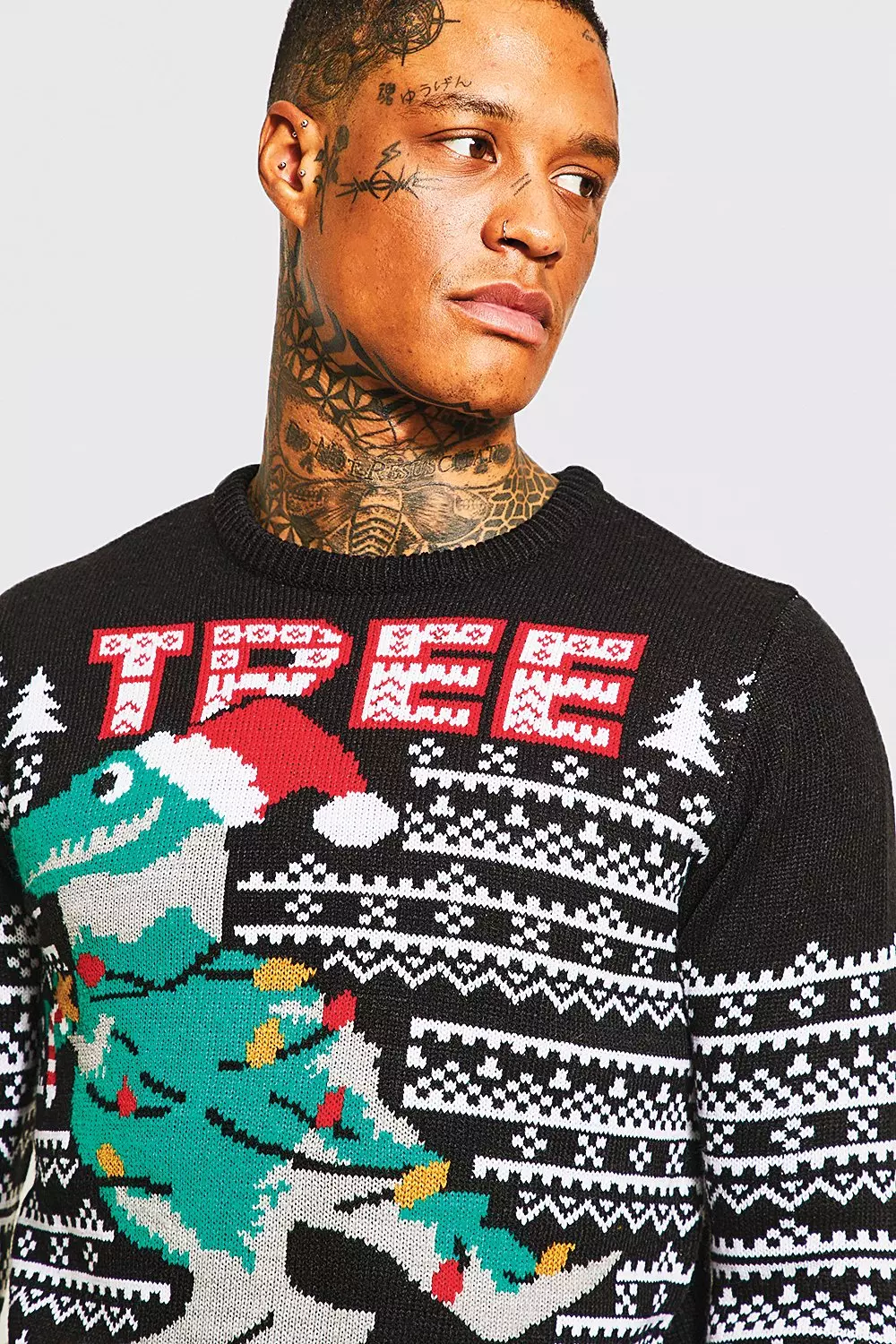 Tree Rex Christmas Sweater boohooMAN USA