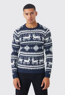 Navy Reindeer Fair Isle Christmas Sweater