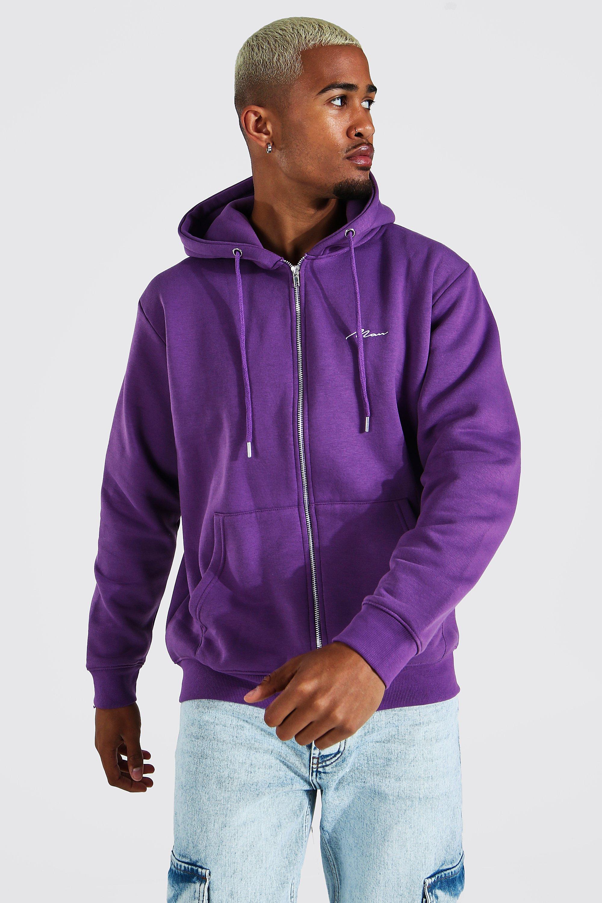 boohooMAN Core Zip Through Hoodie - Purple - Size M