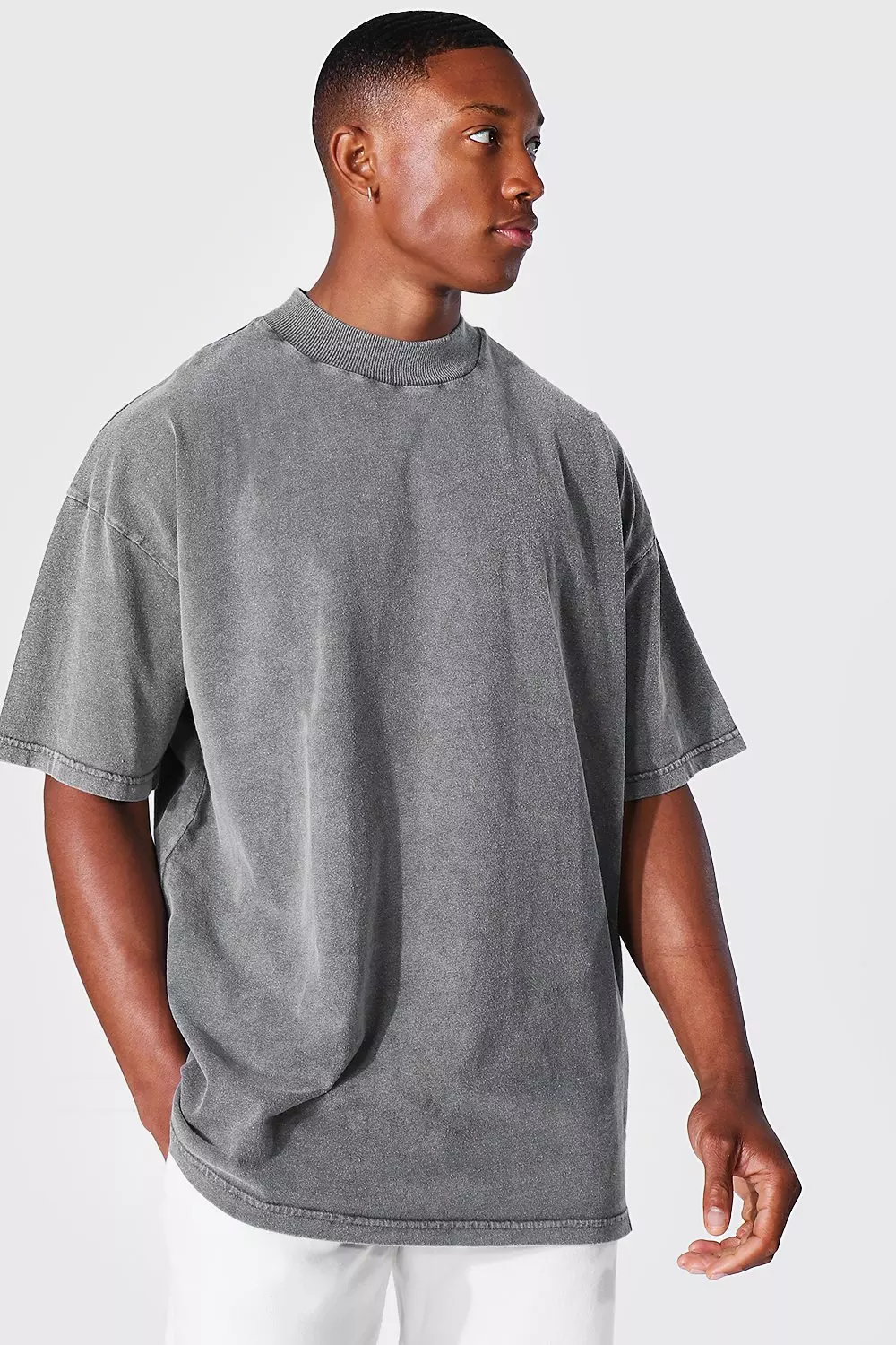 Oversized Extended Neck Washed T shirt boohooMAN USA