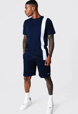 Original Man Colour Block T-shirt & Short Set Navy