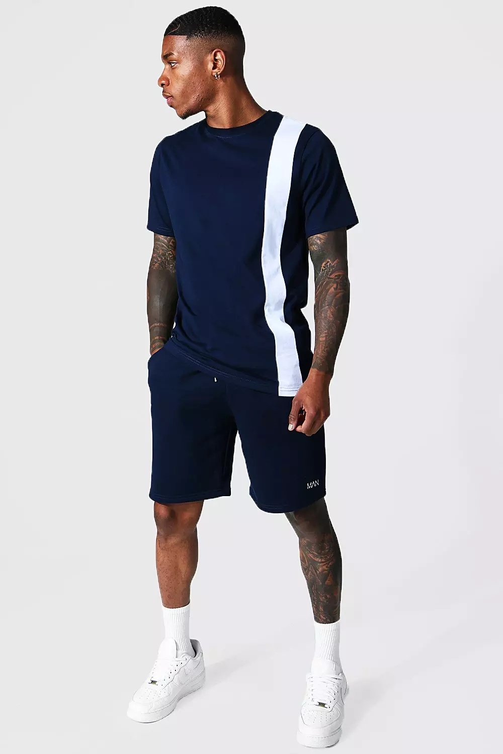 Original Man Colour Block T-shirt & Short Set Navy