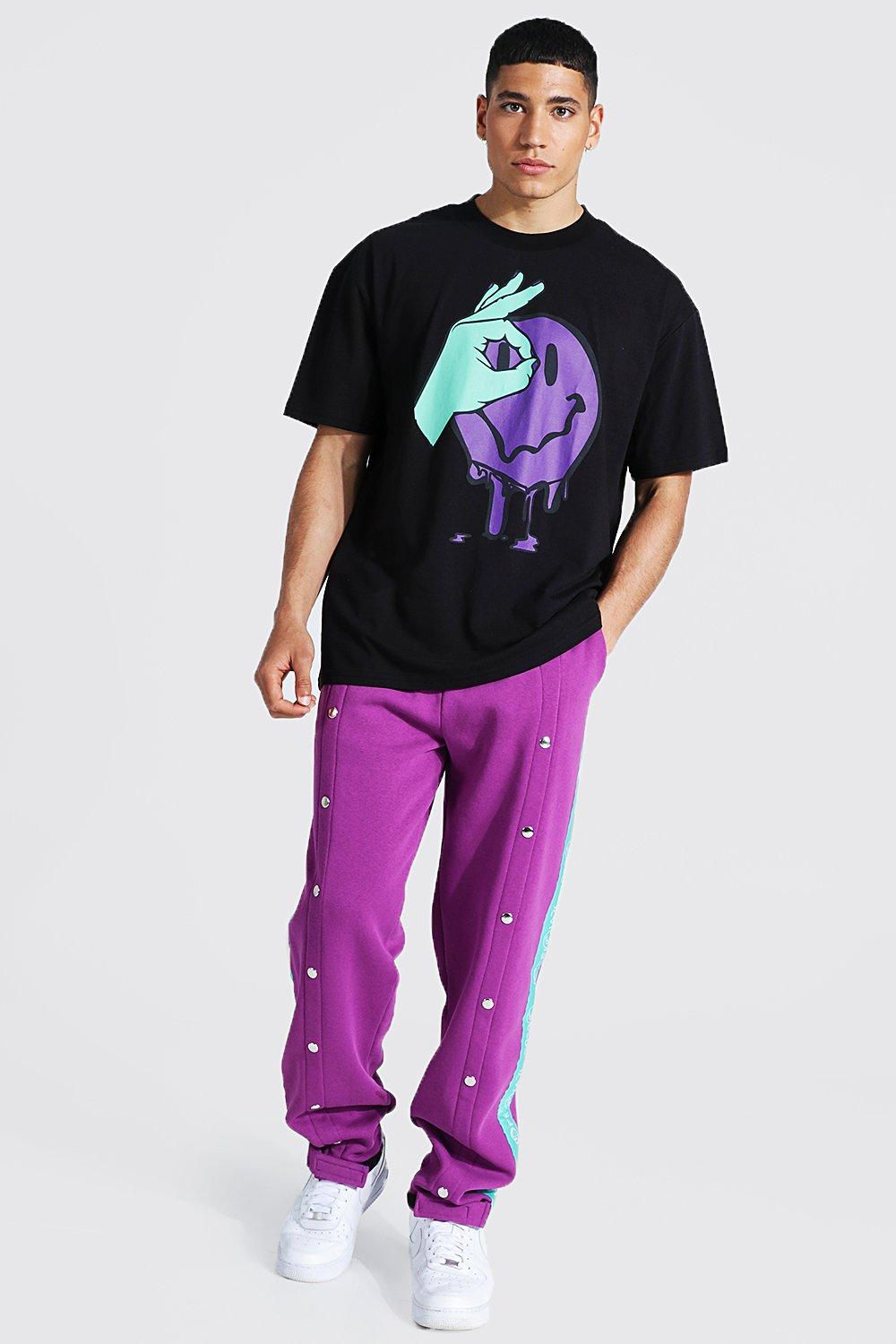 Oversized Drip Face T-Shirt With Popper Jogger