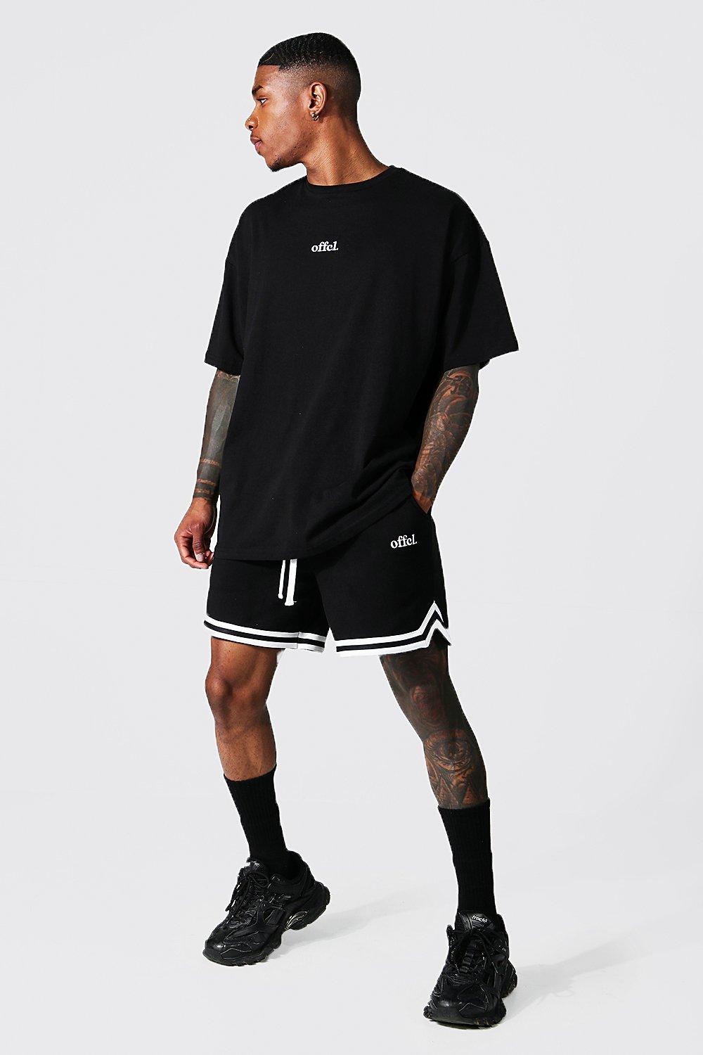 Mennace oversized T-shirt in black with basketball placement print