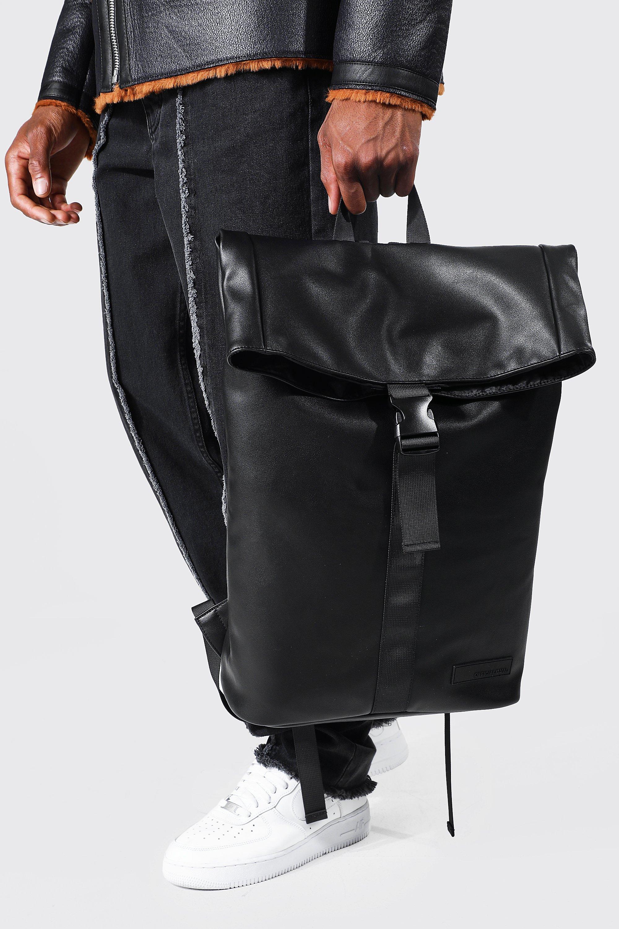 Leather Look Roll Top Rucksack boohooMAN