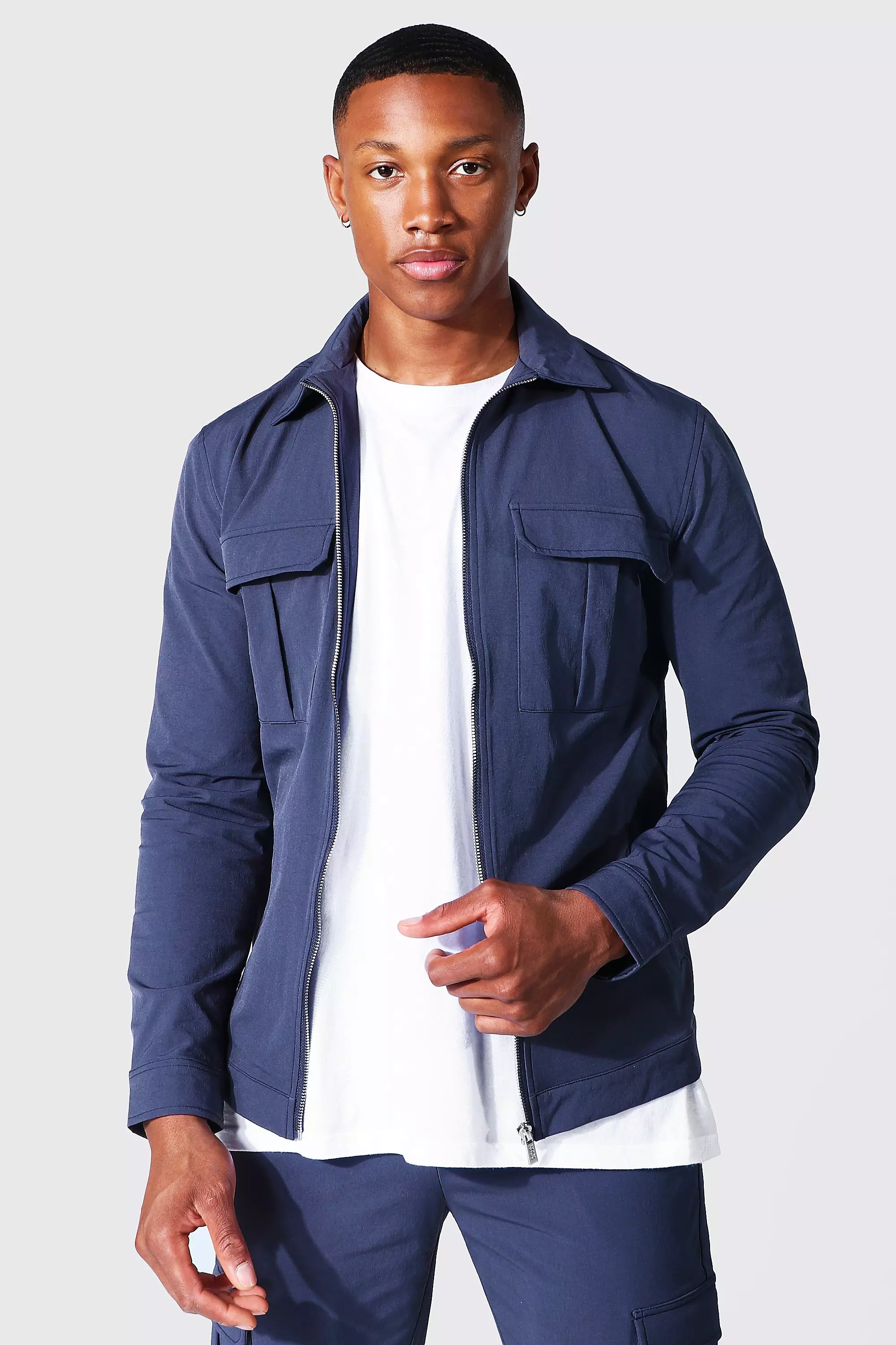 Blue cargo jacket hot sale