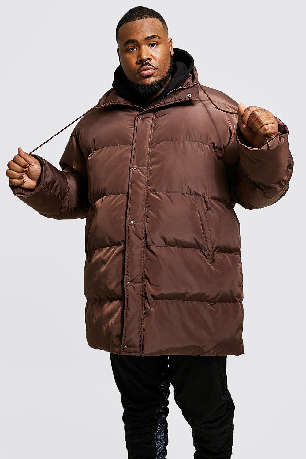 boohoo Men's Plus Size Tapestry Hooded Puffer Jacket