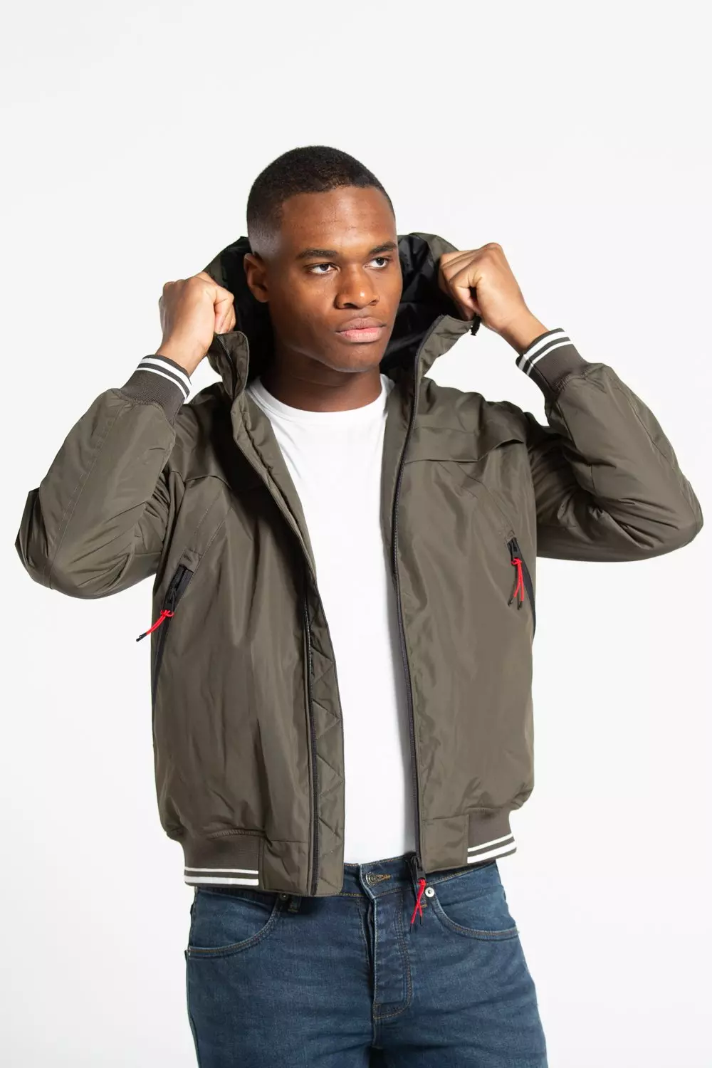 Khaki Hooded Funnel Neck Jacket alternative image