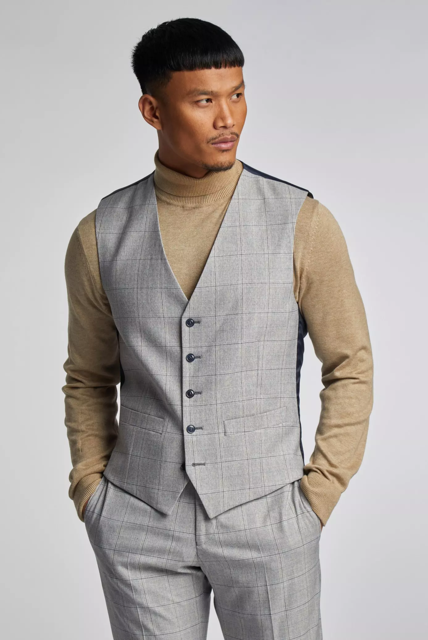 Beige Putty Tonal Check Waistcoat alternative image