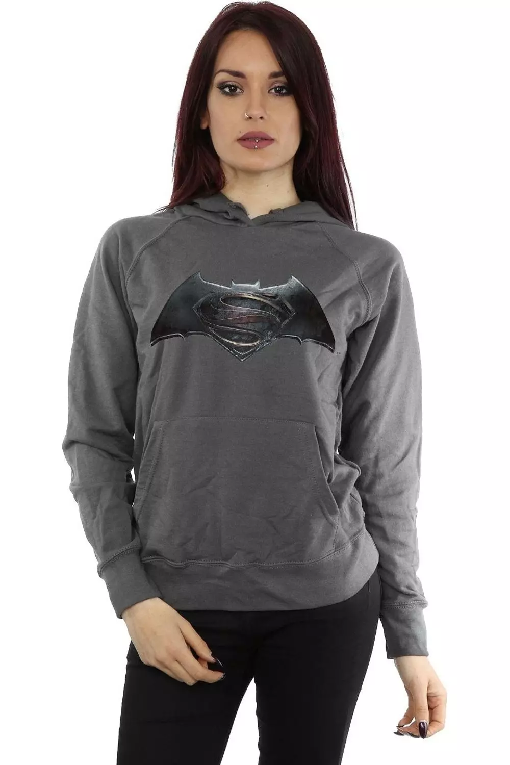 Charcoal Batman v Superman Logo Hoodie alternative image
