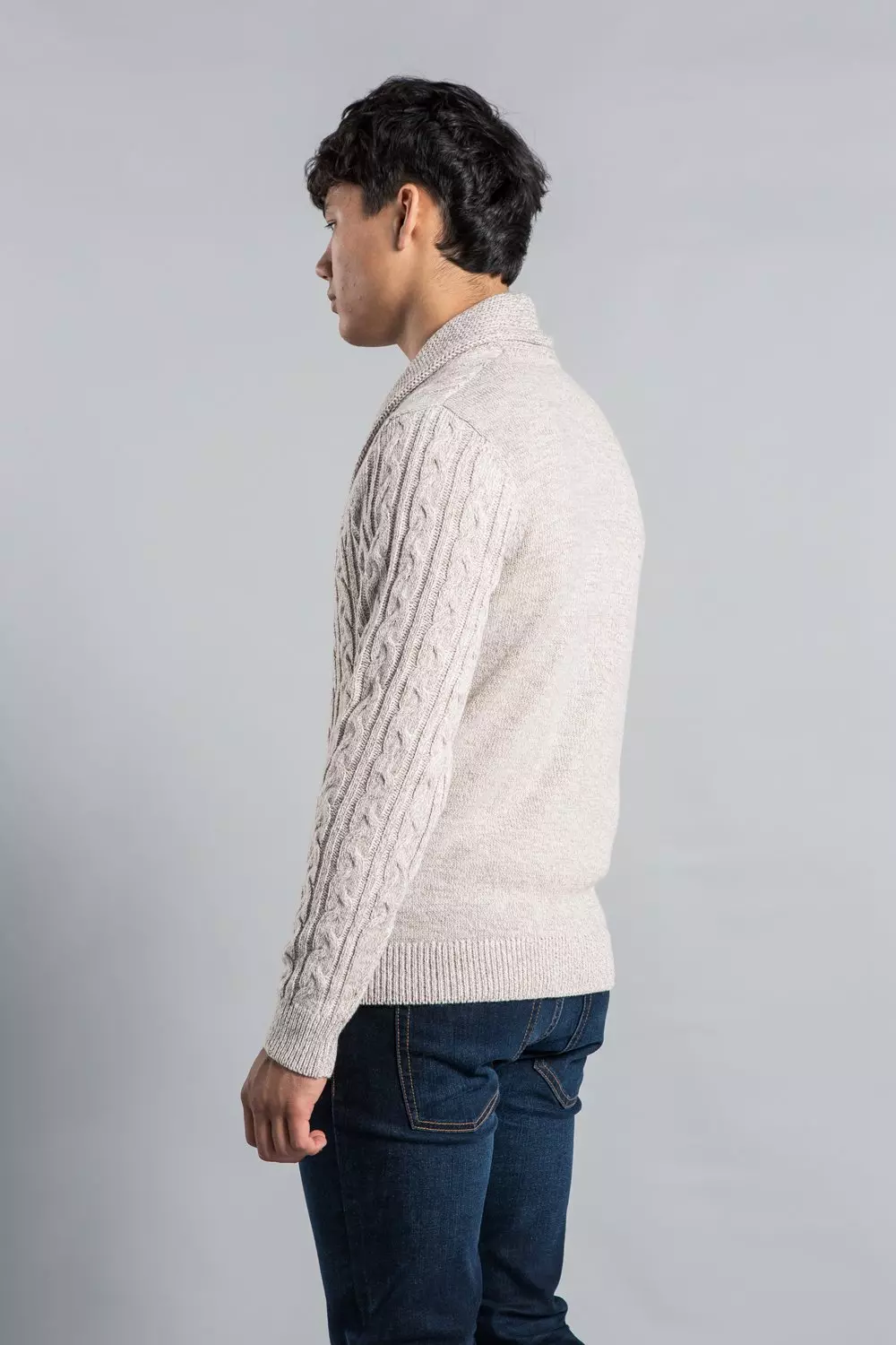 Natural Shawl Neck Cable Knit Cardigan alternative image