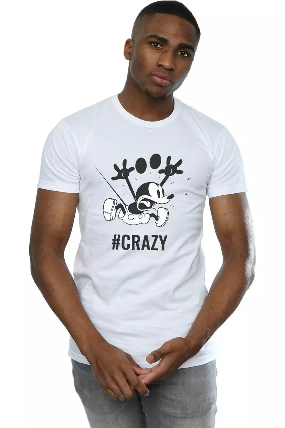 White Mickey Mouse Crazy T-Shirt alternative image