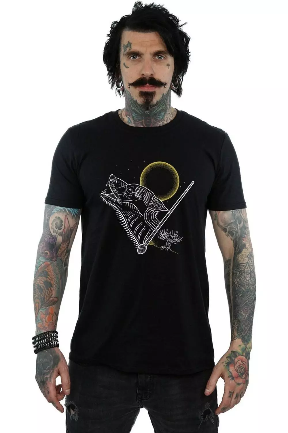 Black Werewolf Line Art T-Shirt alternative image