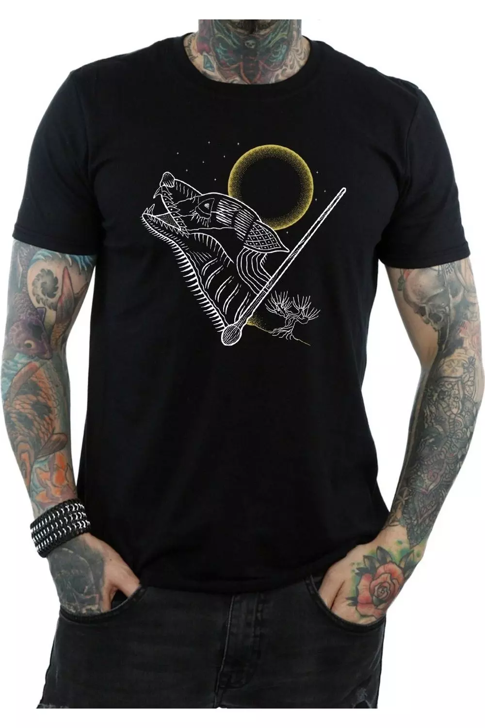 Black Werewolf Line Art T-Shirt alternative image