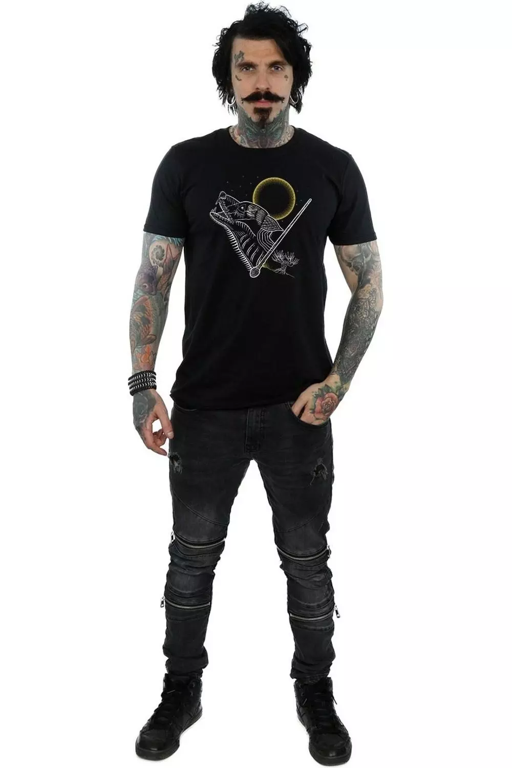 Black Werewolf Line Art T-Shirt alternative image