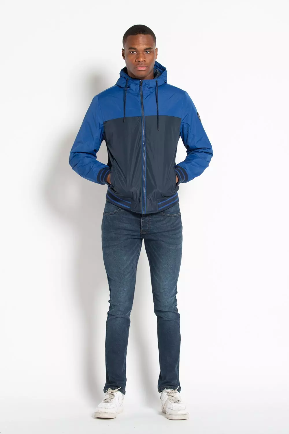 Dark navy Colour Block Hooded Jacket alternative image