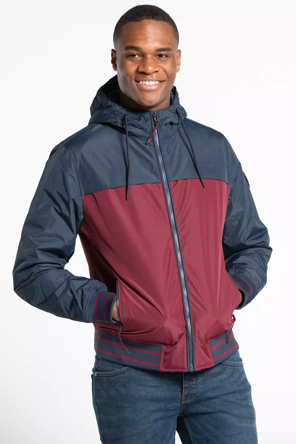 Wine Colour Block Hooded Jacket alternative image