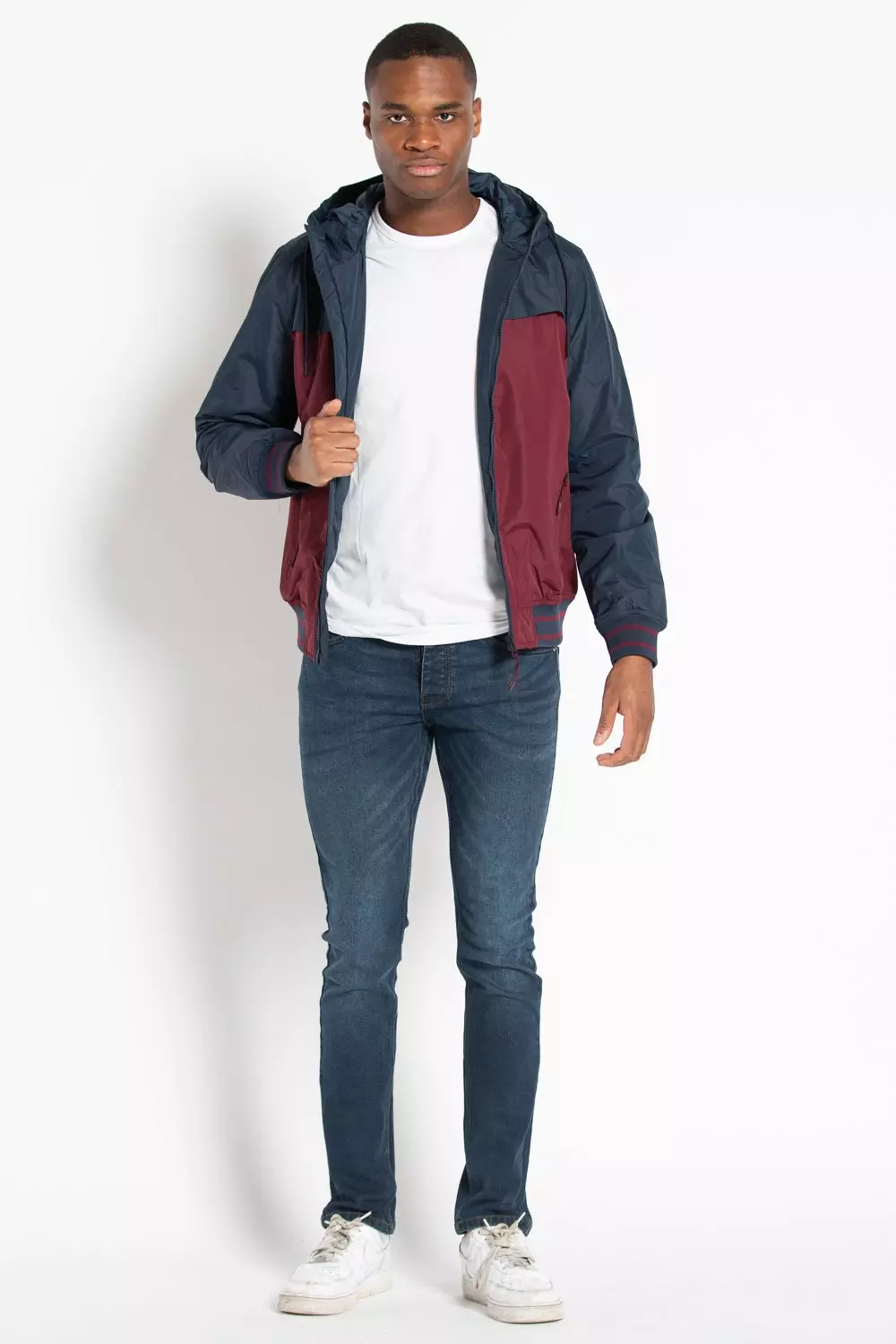 Wine Colour Block Hooded Jacket alternative image